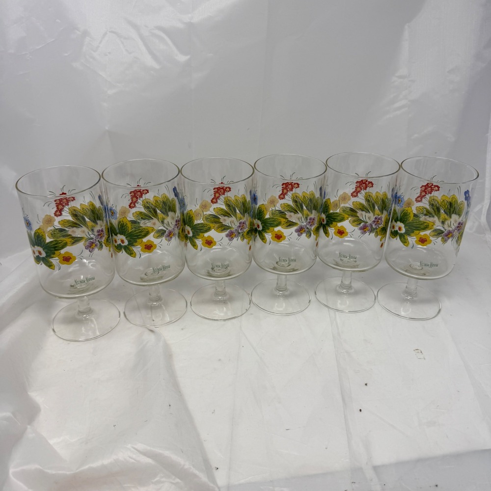 Neiman Marcus Floral Iced Tea Glasses Set of 6 Vintage Footed Water Goblets
